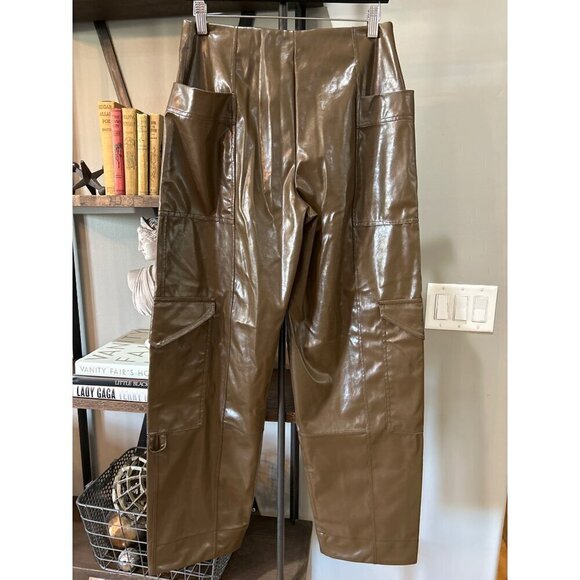 Ganni Glossy Faux Leather Trousers Dove Womens Size 36 4 S - Picture 11 of 14